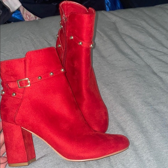 Elegant Red Ankle Boots with Pearl Detailing 
fort collins co ! - Picture 3 of 4